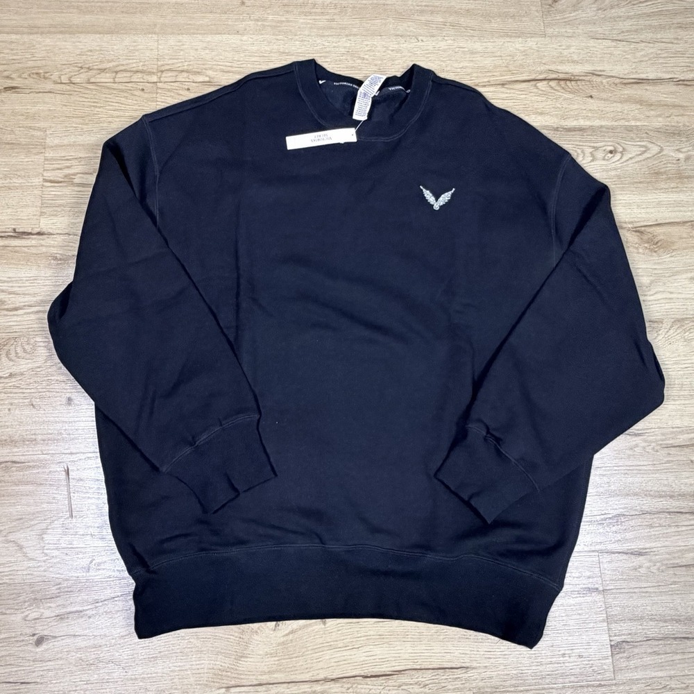 Victoria's Secret Angel Essentials Iconic Fleece Crewneck Black Sweatshirt L NWT